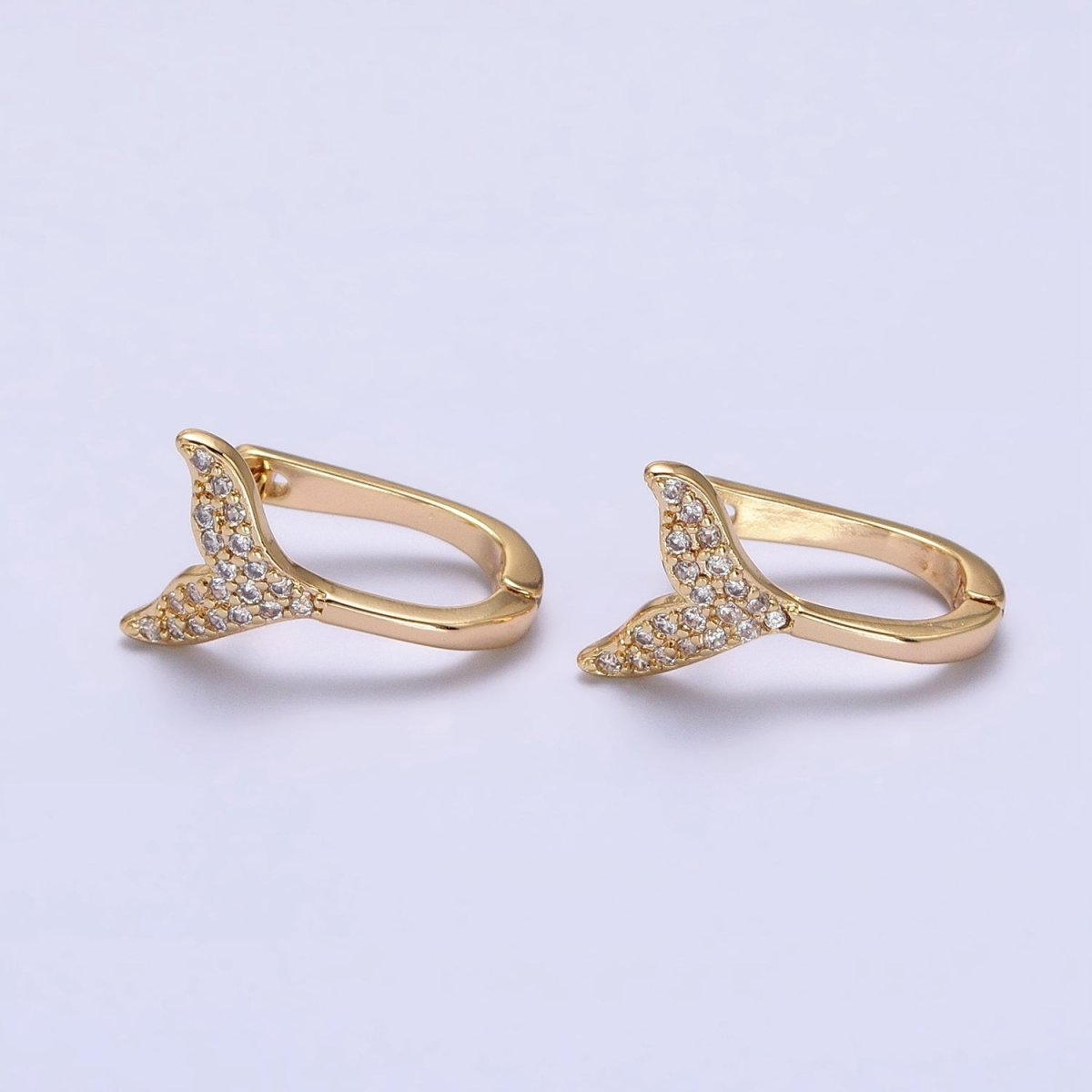 16K Gold Filled Micro Paved Ocean Tail 13mm English Lock Earrings in Gold & Silver | AB1491 AB1492 - DLUXCA