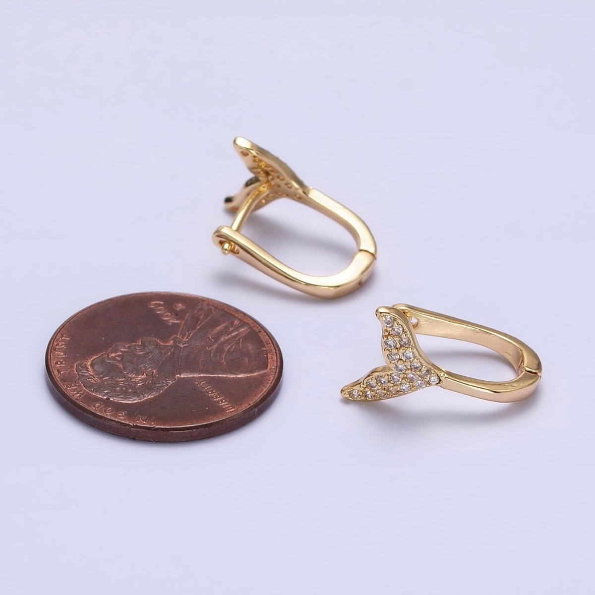 16K Gold Filled Micro Paved Ocean Tail 13mm English Lock Earrings in Gold & Silver | AB1491 AB1492 - DLUXCA