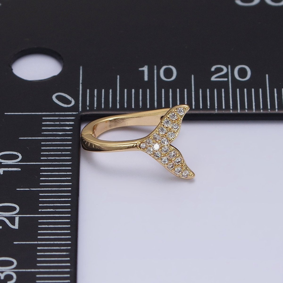 16K Gold Filled Micro Paved Ocean Tail 13mm English Lock Earrings in Gold & Silver | AB1491 AB1492 - DLUXCA