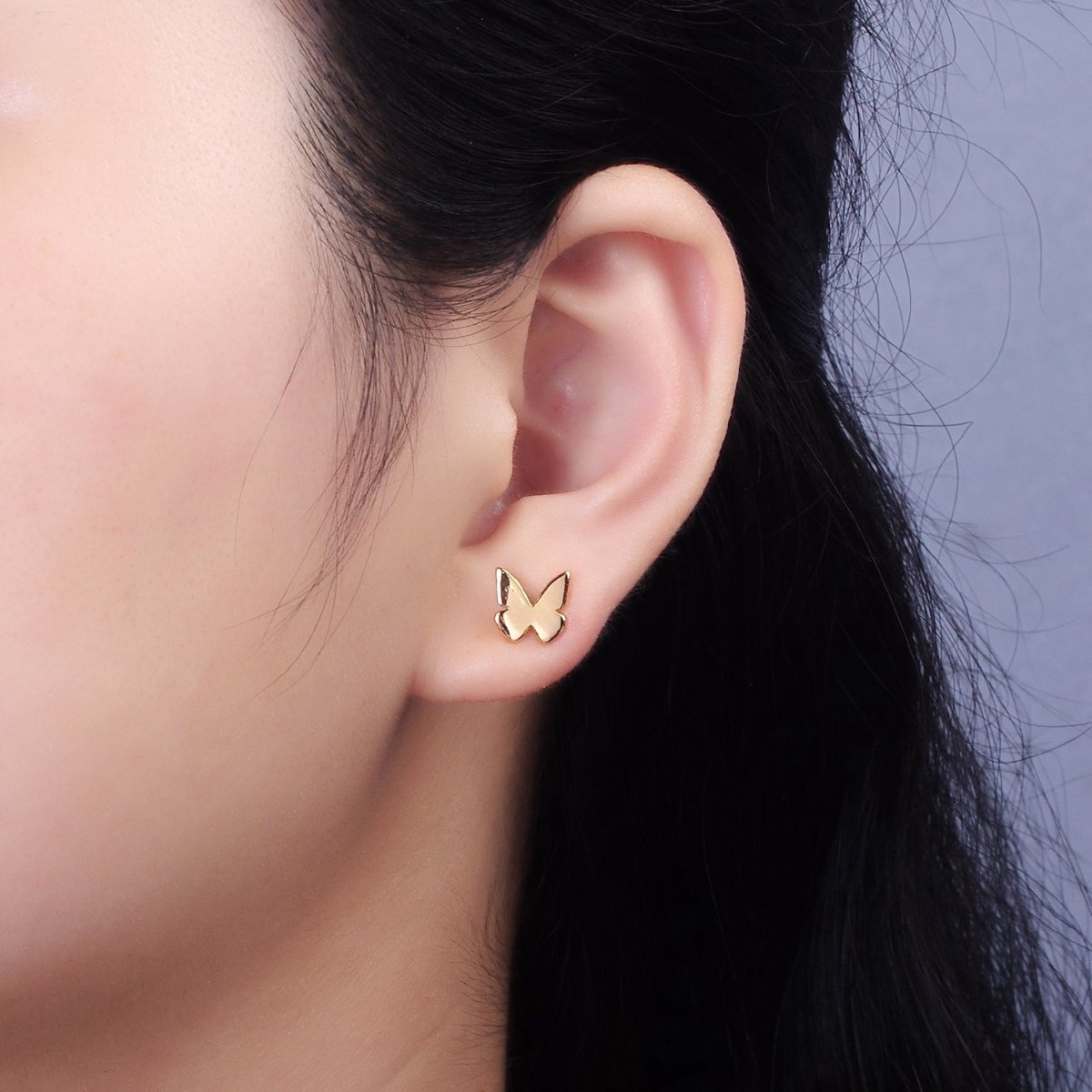 16K Gold Filled Mini Butterfly Mariposa Minimalist Stud Earrings | AE898 - DLUXCA