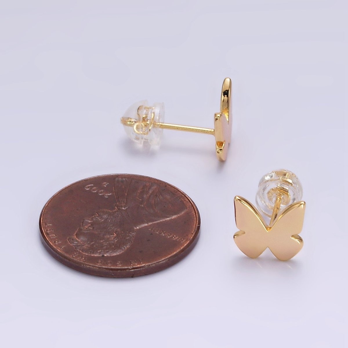 16K Gold Filled Mini Butterfly Mariposa Minimalist Stud Earrings | AE898 - DLUXCA