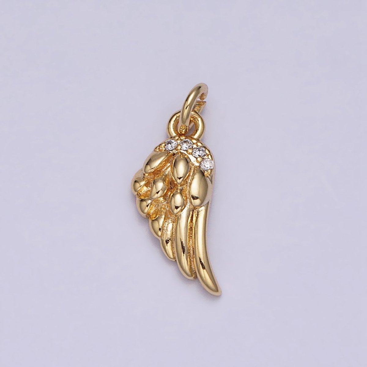 16K Gold Filled Mini Clear Micro Paved CZ Angel Feathered Wings Add-On Charm | AC1157 - DLUXCA