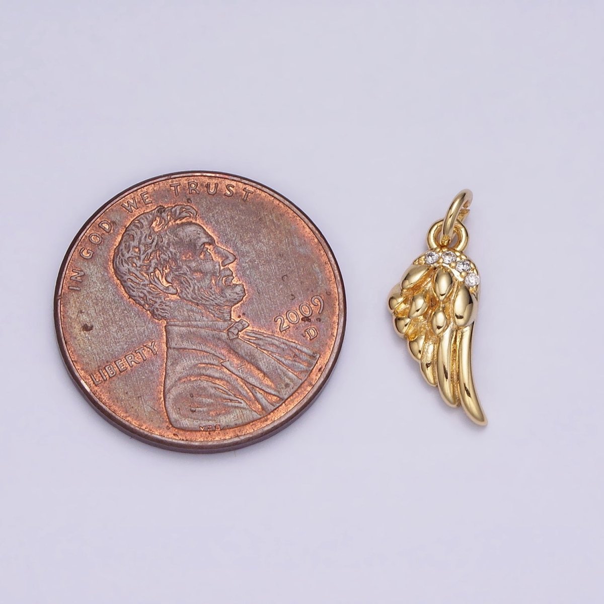 16K Gold Filled Mini Clear Micro Paved CZ Angel Feathered Wings Add-On Charm | AC1157 - DLUXCA