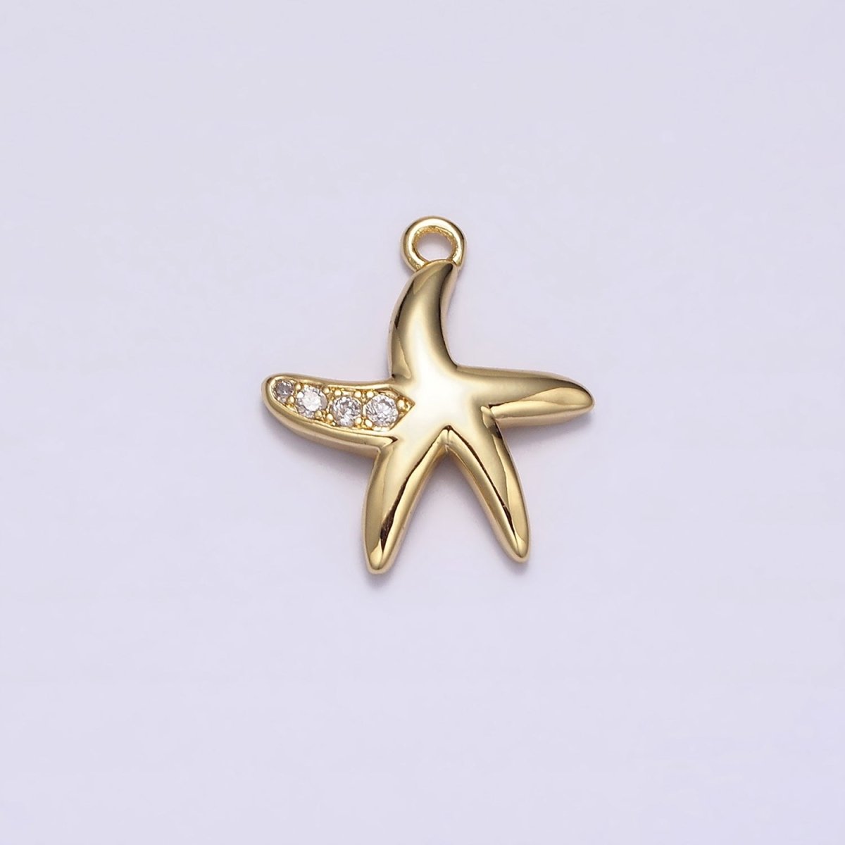 16K Gold Filled Mini Clear Micro Paved CZ Star Fish Ocean Animal Add-On Charm | N942 - DLUXCA