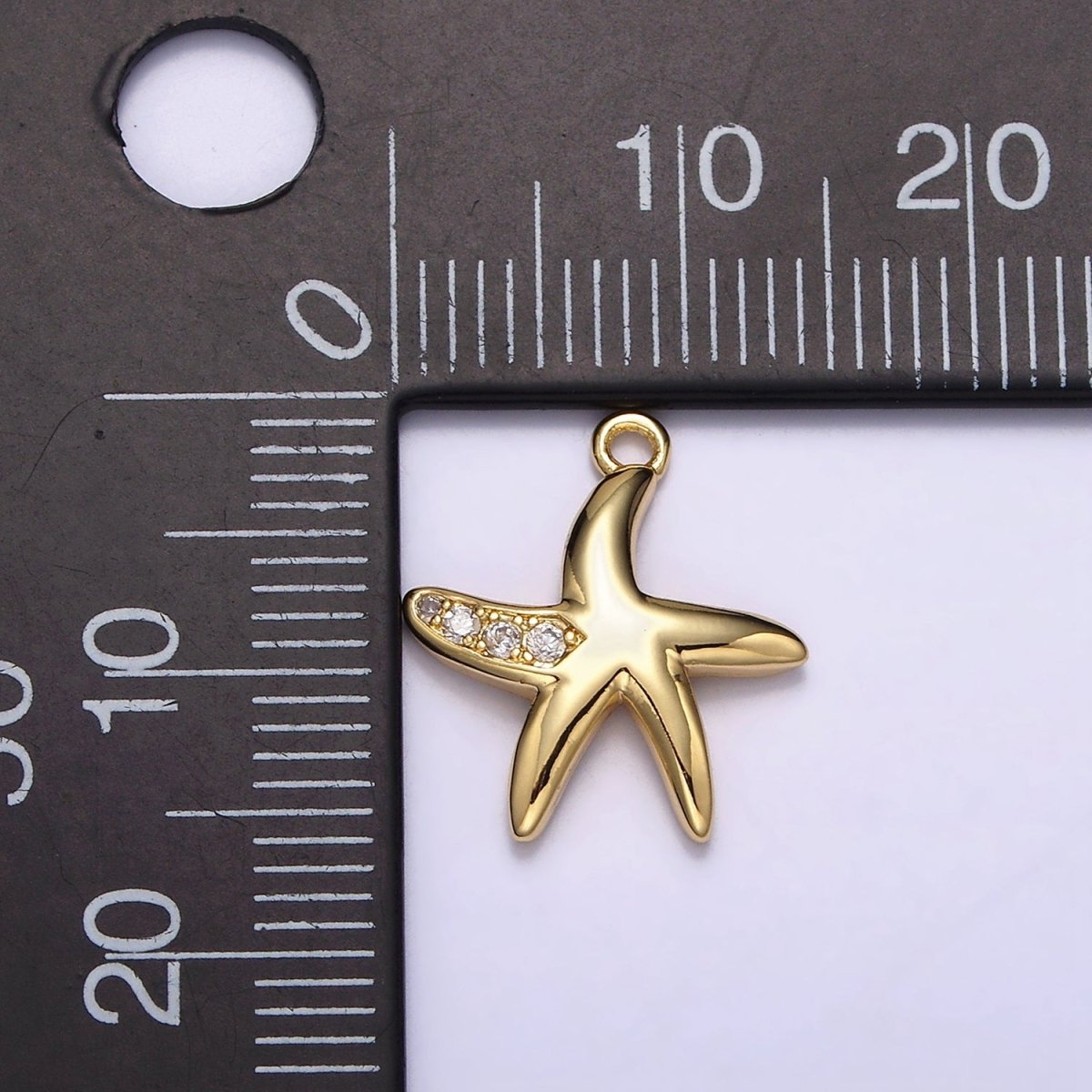16K Gold Filled Mini Clear Micro Paved CZ Star Fish Ocean Animal Add-On Charm | N942 - DLUXCA