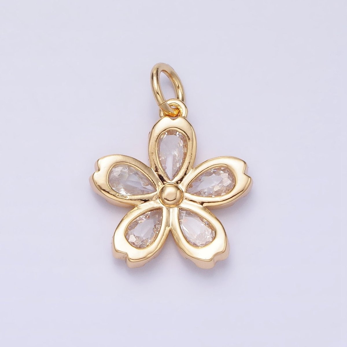16K Gold Filled Mini Flower Clear Marquise Petal Add-On Charm in Gold & Silver | AC1213 AC1214 - DLUXCA