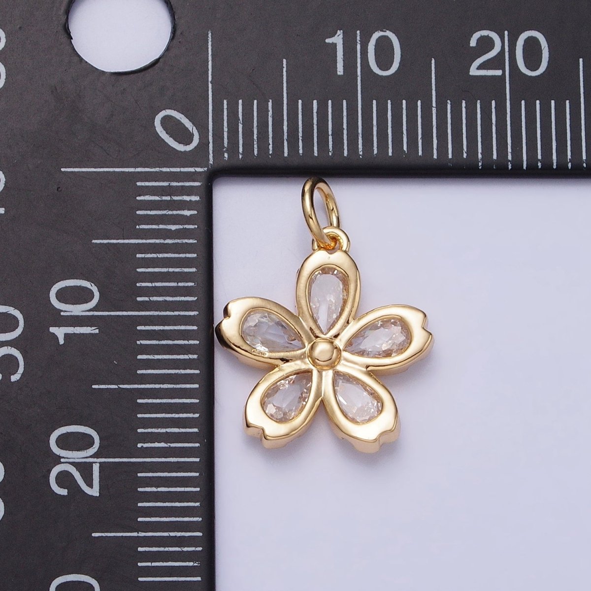 16K Gold Filled Mini Flower Clear Marquise Petal Add-On Charm in Gold & Silver | AC1213 AC1214 - DLUXCA