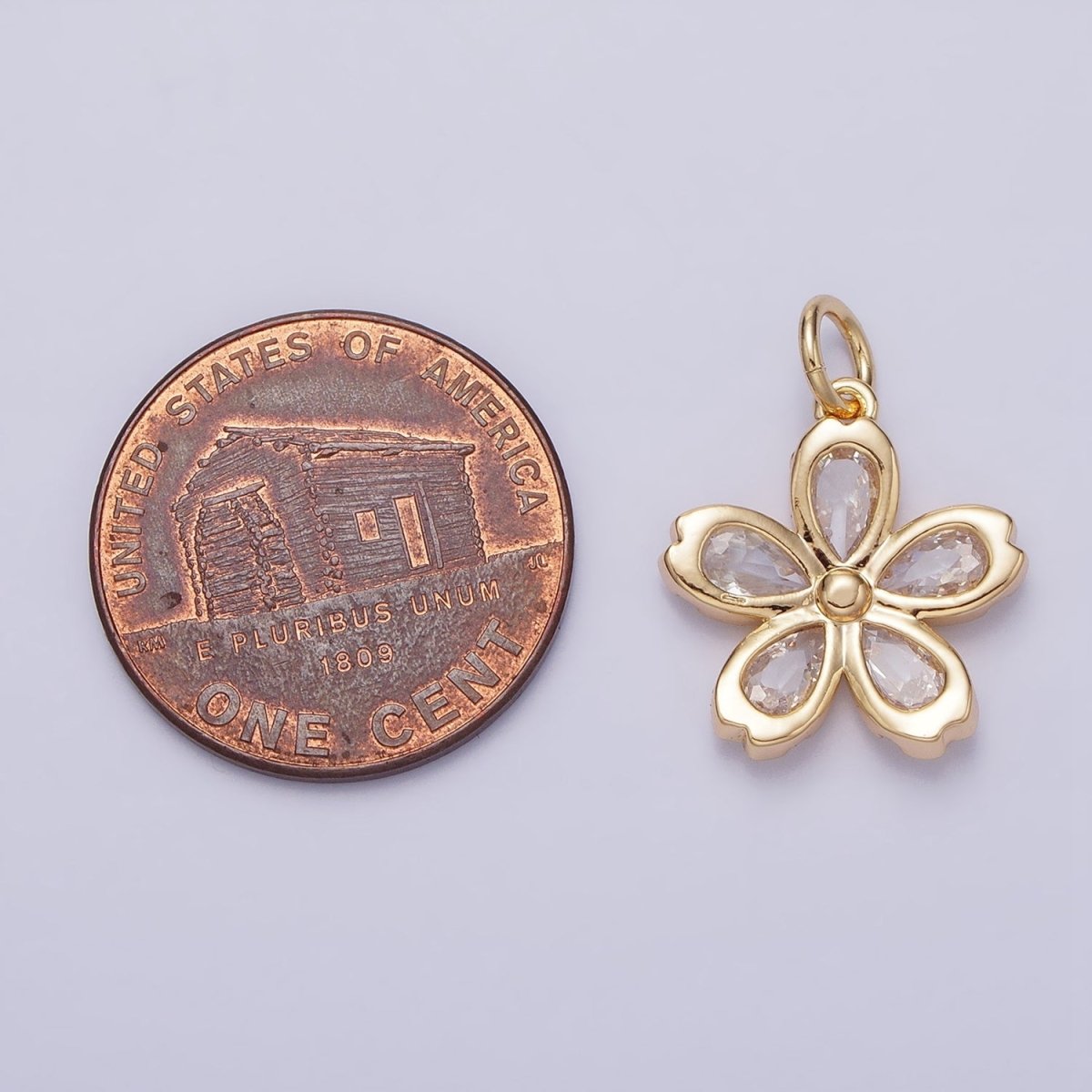 16K Gold Filled Mini Flower Clear Marquise Petal Add-On Charm in Gold & Silver | AC1213 AC1214 - DLUXCA