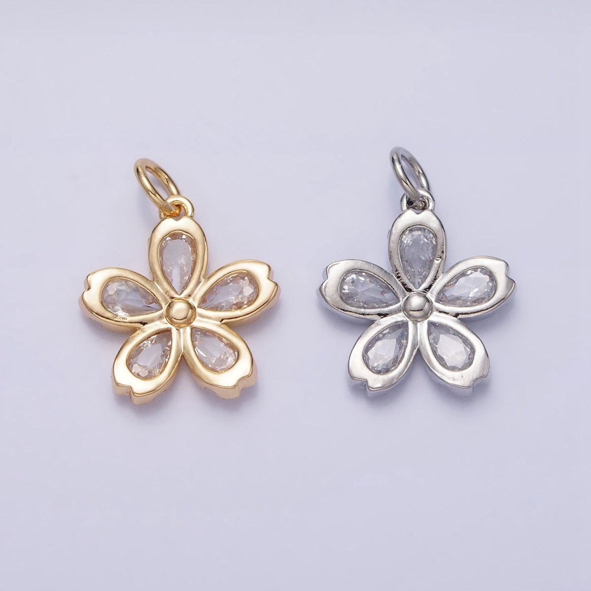 16K Gold Filled Mini Flower Clear Marquise Petal Add-On Charm in Gold & Silver | AC1213 AC1214 - DLUXCA