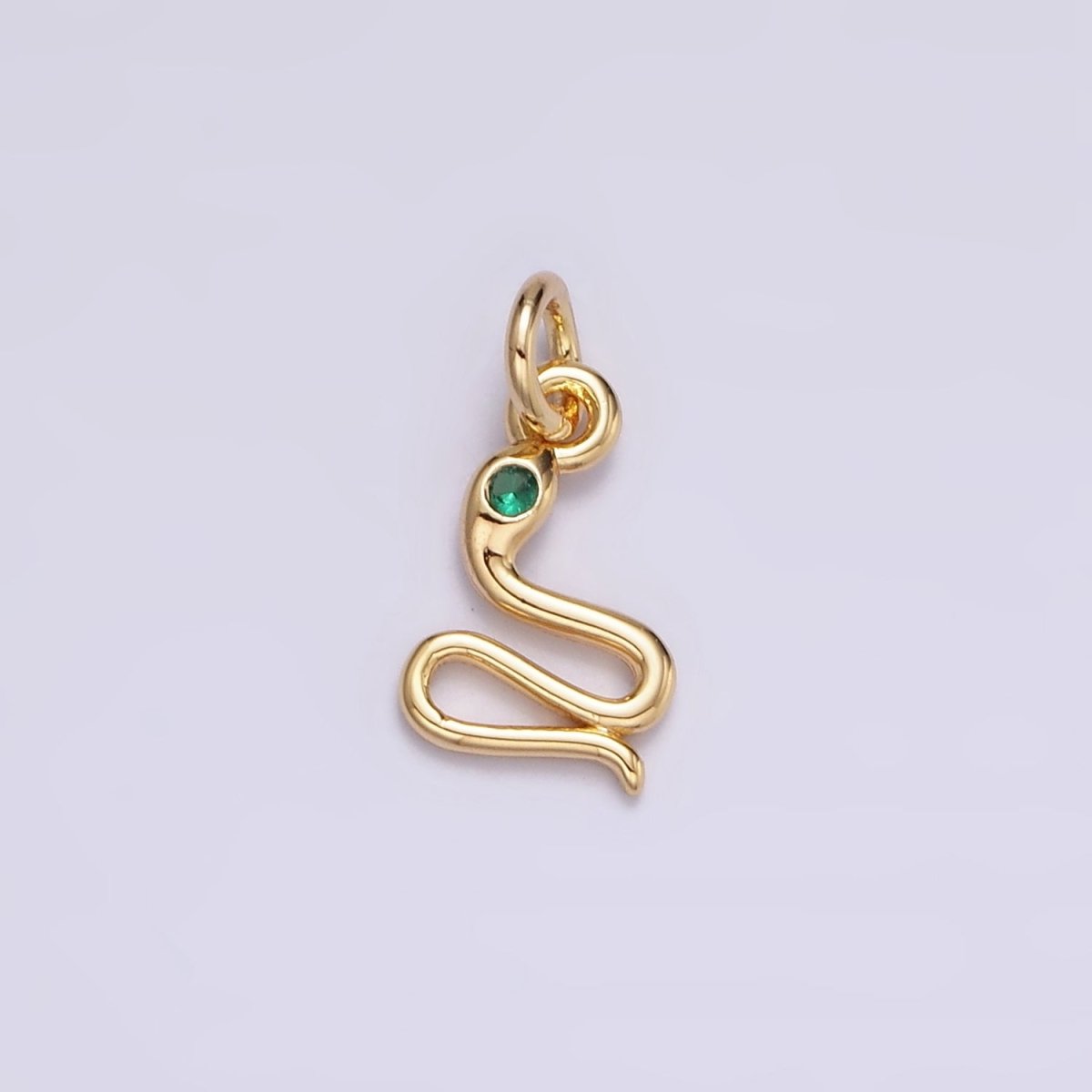 16K Gold Filled Mini Green-Eyed CZ Serpent Snake Charm | N-955 - DLUXCA