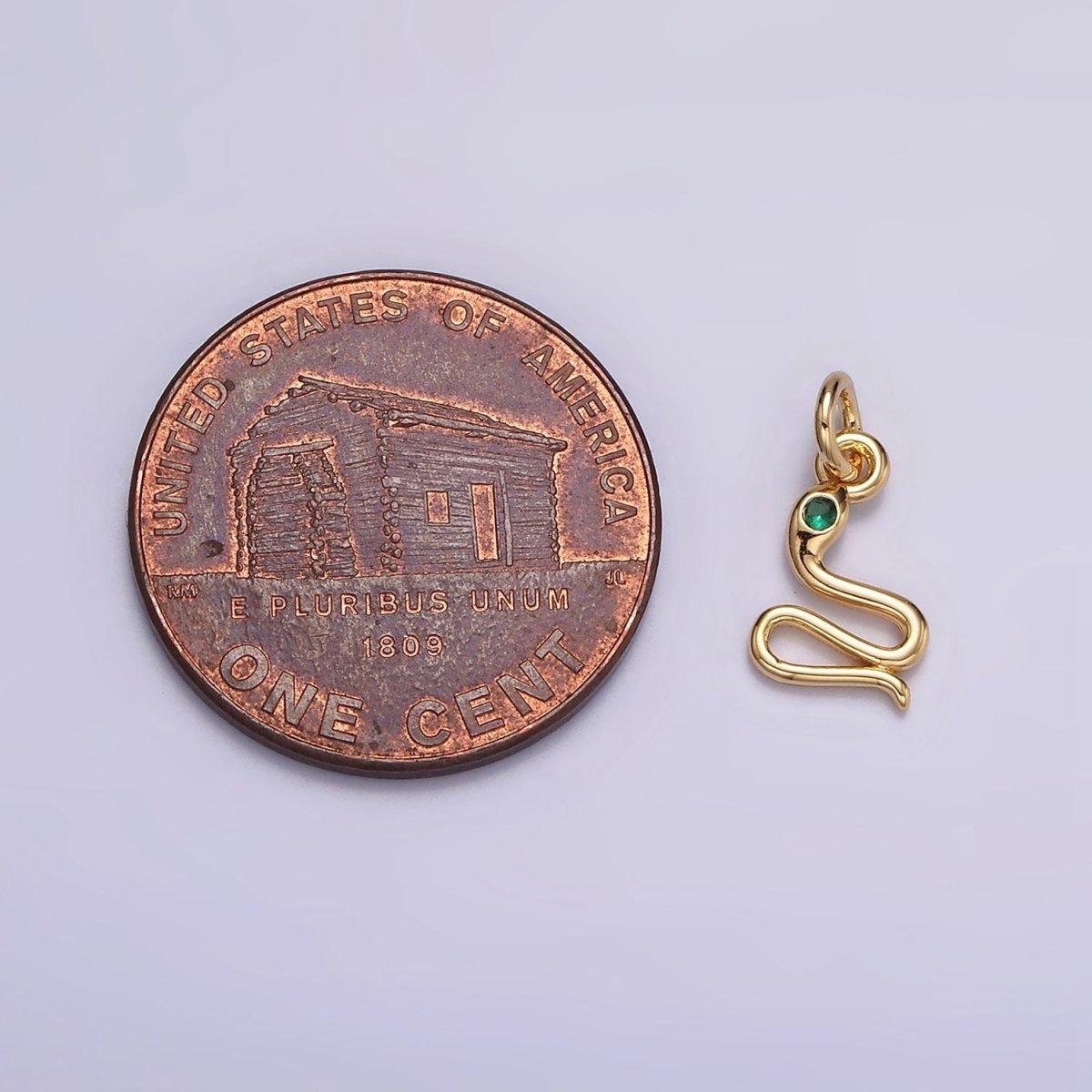 16K Gold Filled Mini Green-Eyed CZ Serpent Snake Charm | N-955 - DLUXCA