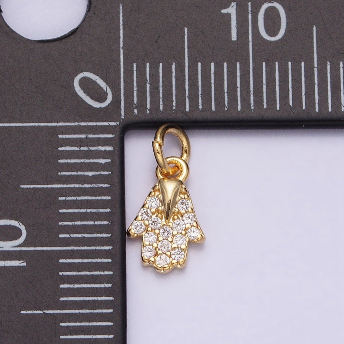 16K Gold Filled Mini Hamsa Hand Micro Paved CZ Protection Add-On Charm | AC-1159 - DLUXCA