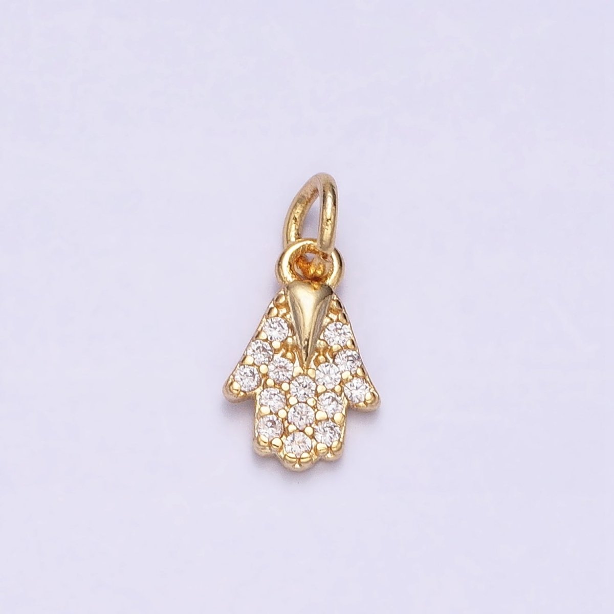 16K Gold Filled Mini Hamsa Hand Micro Paved CZ Protection Add-On Charm | AC-1159 - DLUXCA