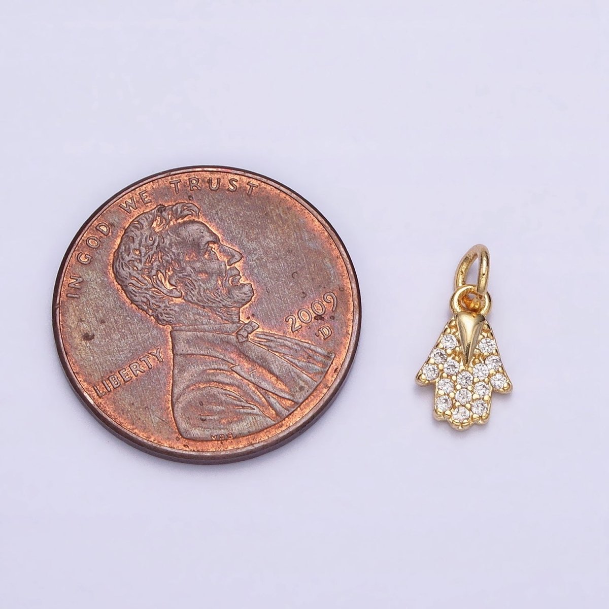 16K Gold Filled Mini Hamsa Hand Micro Paved CZ Protection Add-On Charm | AC-1159 - DLUXCA