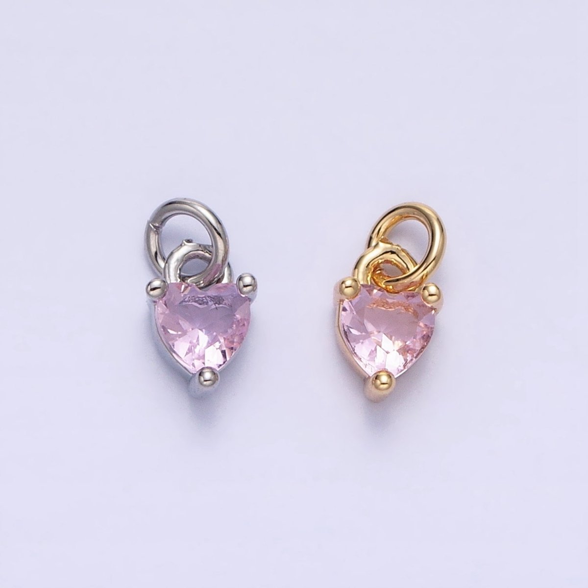 16K Gold Filled Mini Heart Pink CZ Add-On Valentine Charm in Gold & Silver | AC1183 AC1184 - DLUXCA