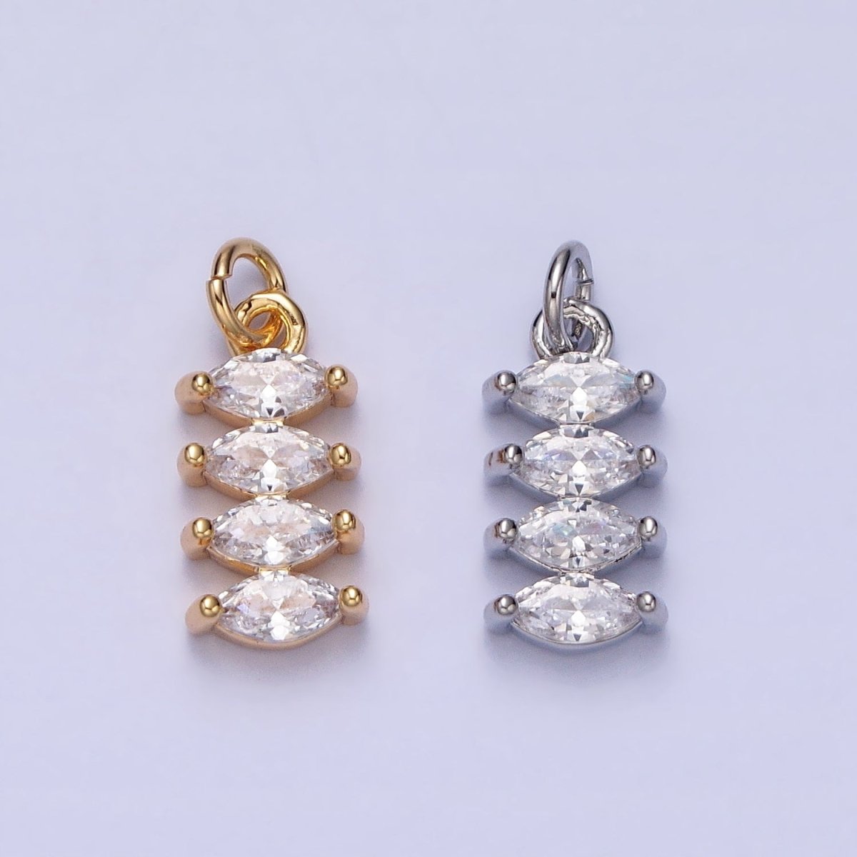 16K Gold Filled Mini Marquise Clear CZ Lined Tag Add-On Charm in Gold & Silver | AC1247 AC1248 - DLUXCA