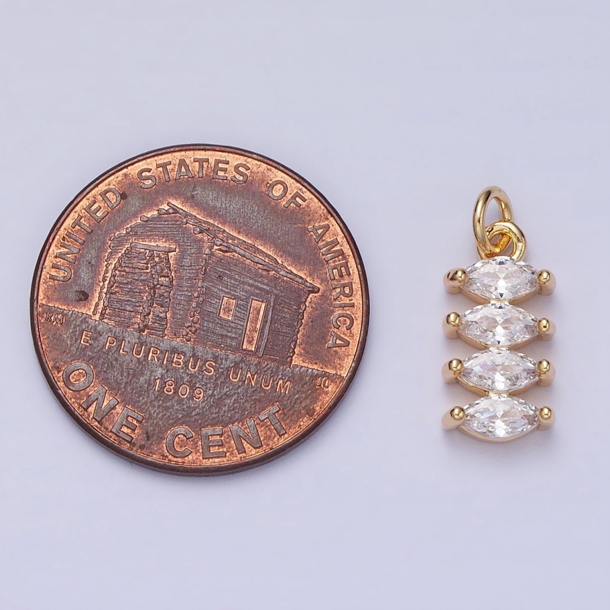 16K Gold Filled Mini Marquise Clear CZ Lined Tag Add-On Charm in Gold & Silver | AC1247 AC1248 - DLUXCA