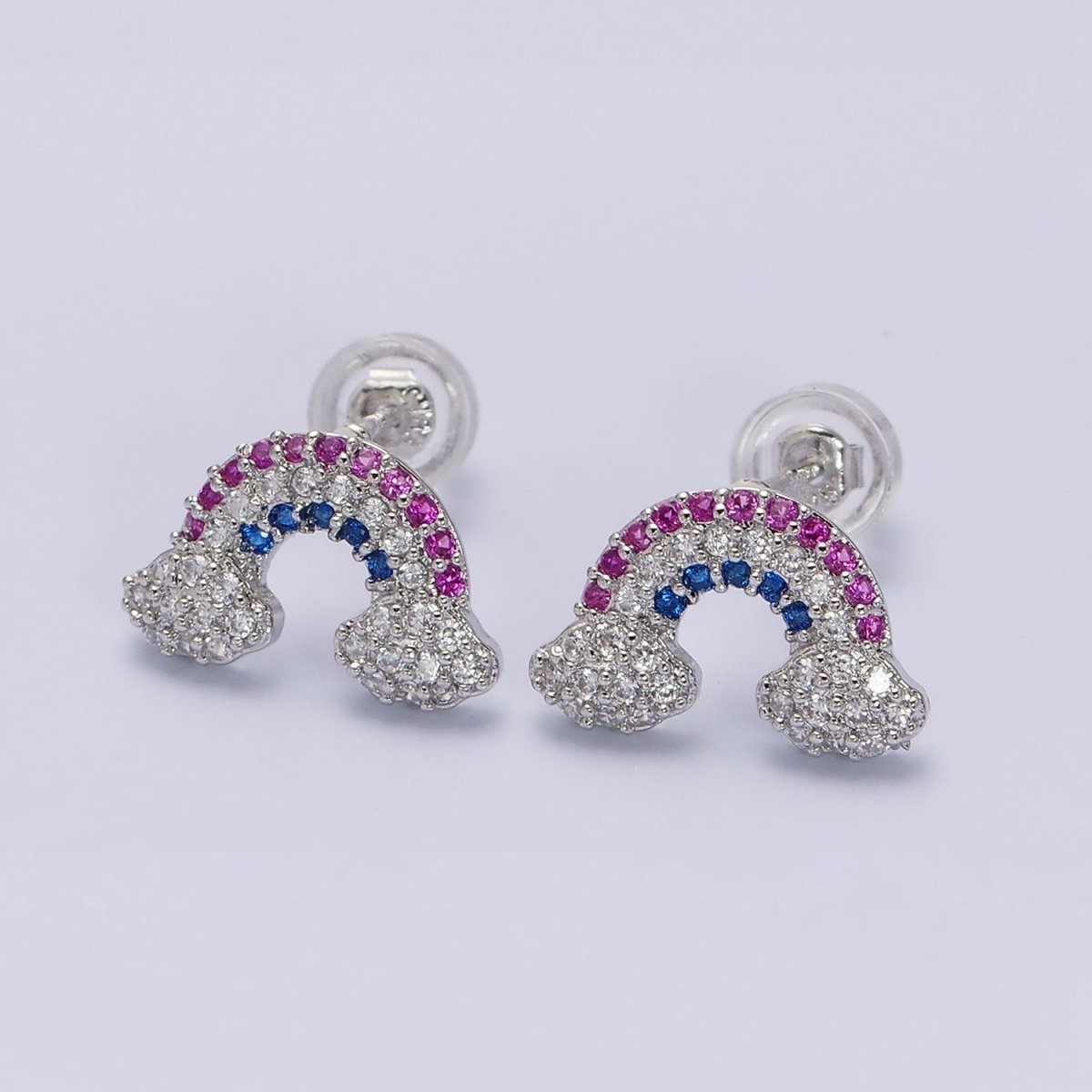 16K Gold Filled Mini Rainbow Weather Multicolor Micro Paved CZ Stud Earrings in Gold & Silver | AD950 AD951 - DLUXCA
