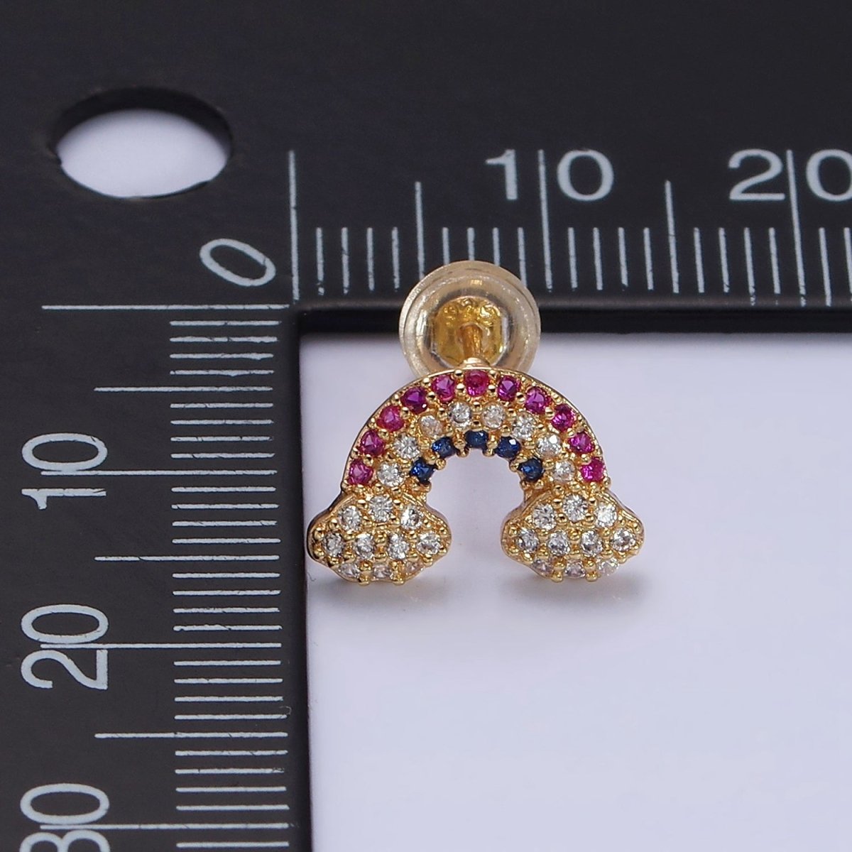 16K Gold Filled Mini Rainbow Weather Multicolor Micro Paved CZ Stud Earrings in Gold & Silver | AD950 AD951 - DLUXCA