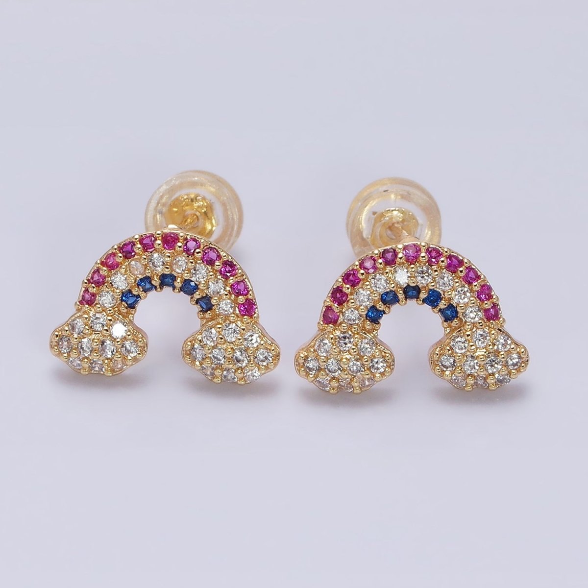 16K Gold Filled Mini Rainbow Weather Multicolor Micro Paved CZ Stud Earrings in Gold & Silver | AD950 AD951 - DLUXCA