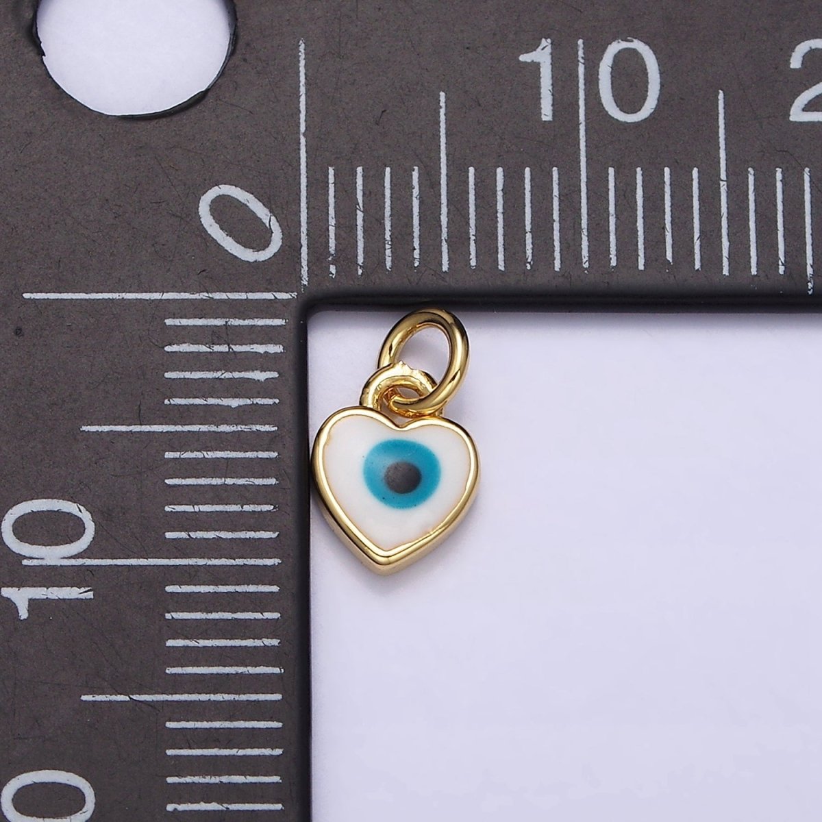 16K Gold Filled Mini Teal Blue Evil Eye Enamel Heart Add-On Charm | AC1174 - DLUXCA