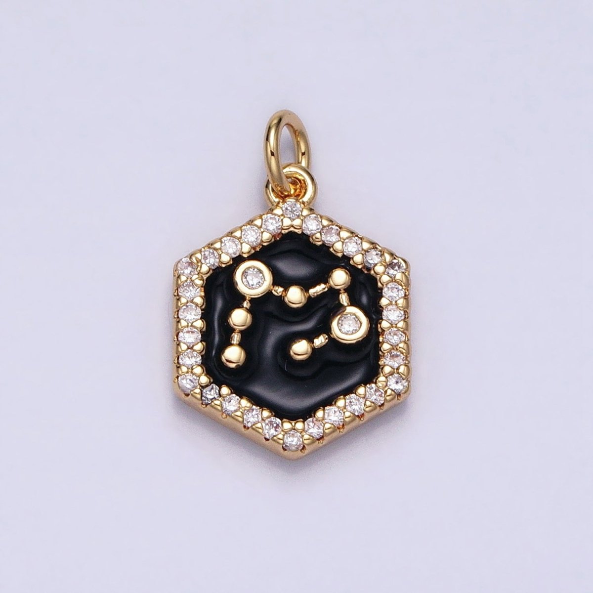 16K Gold Filled Mini Zodiac Sign Birth Star Constellation Black Enamel Hexagonal Hammered Add-On Charm | AD395 - AD406 - DLUXCA