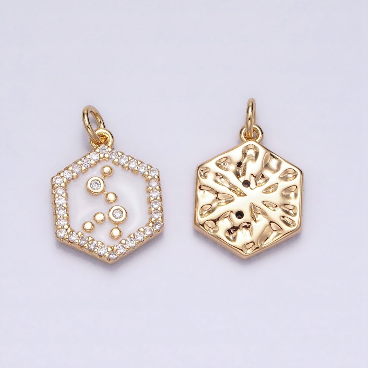 16K Gold Filled Mini Zodiac Sign Birth Star Constellation Black Enamel Hexagonal Hammered Add-On Charm | AD395 - AD406 - DLUXCA