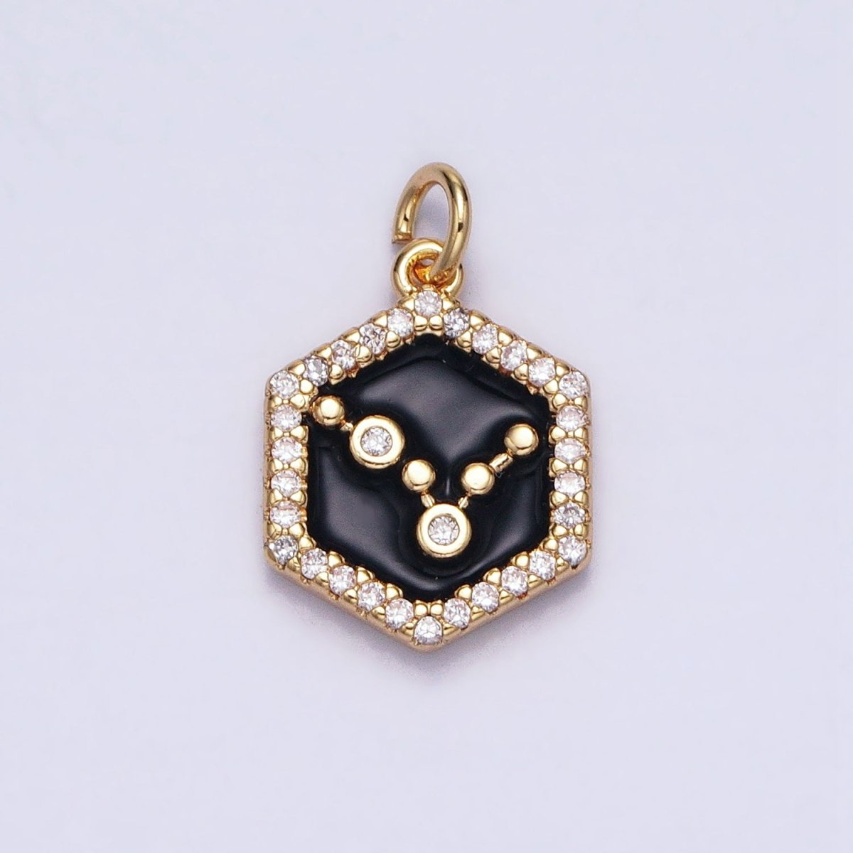 16K Gold Filled Mini Zodiac Sign Birth Star Constellation Black Enamel Hexagonal Hammered Add-On Charm | AD395 - AD406 - DLUXCA