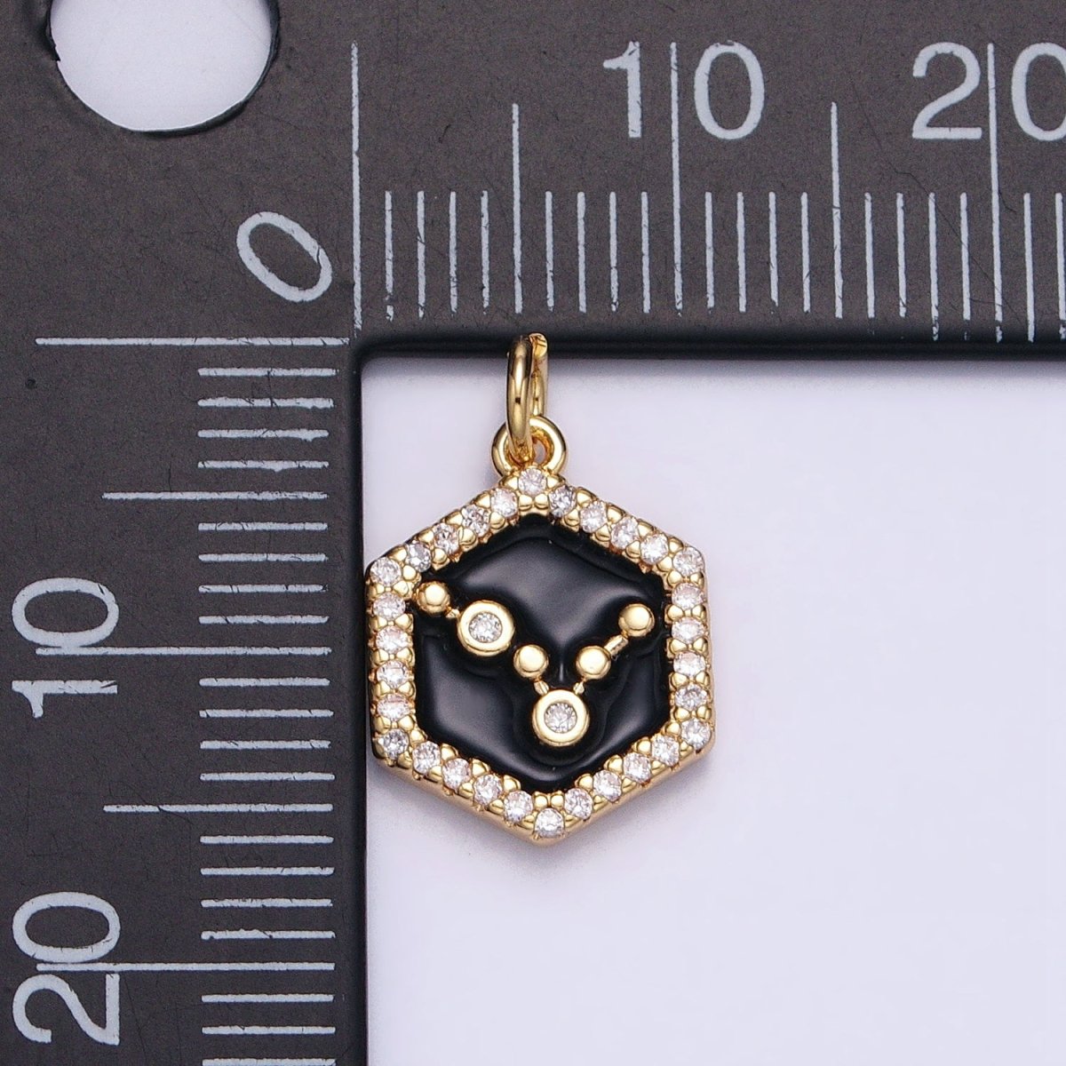 16K Gold Filled Mini Zodiac Sign Birth Star Constellation Black Enamel Hexagonal Hammered Add-On Charm | AD395 - AD406 - DLUXCA
