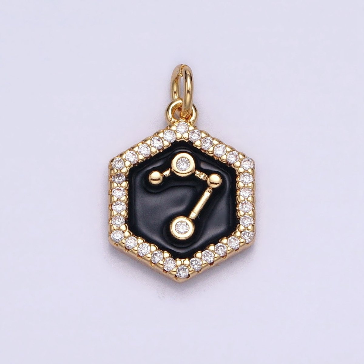 16K Gold Filled Mini Zodiac Sign Birth Star Constellation Black Enamel Hexagonal Hammered Add-On Charm | AD395 - AD406 - DLUXCA