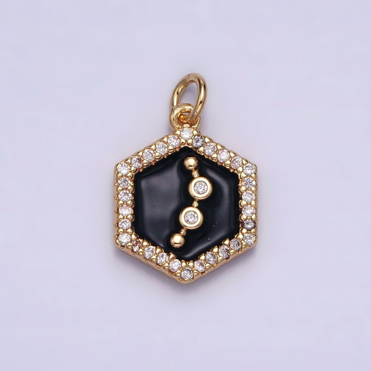 16K Gold Filled Mini Zodiac Sign Birth Star Constellation Black Enamel Hexagonal Hammered Add-On Charm | AD395 - AD406 - DLUXCA