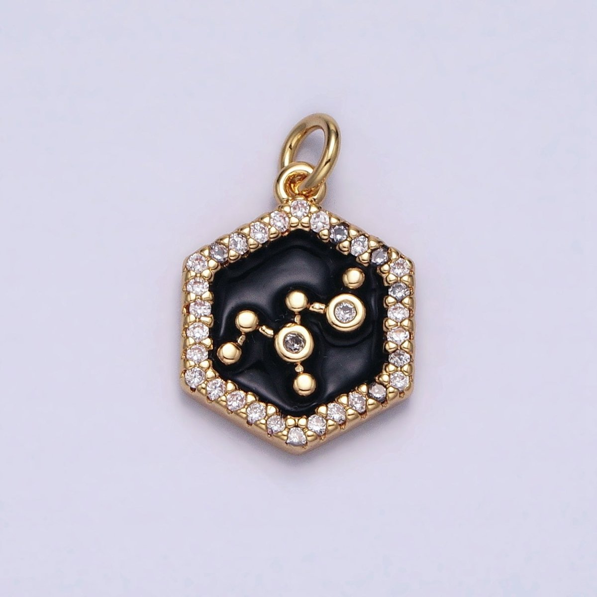 16K Gold Filled Mini Zodiac Sign Birth Star Constellation Black Enamel Hexagonal Hammered Add-On Charm | AD395 - AD406 - DLUXCA