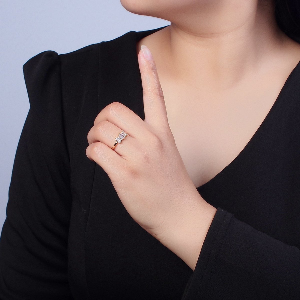 16K Gold Filled Minimalist Gold Baguette Stone Ring | O-739 - DLUXCA