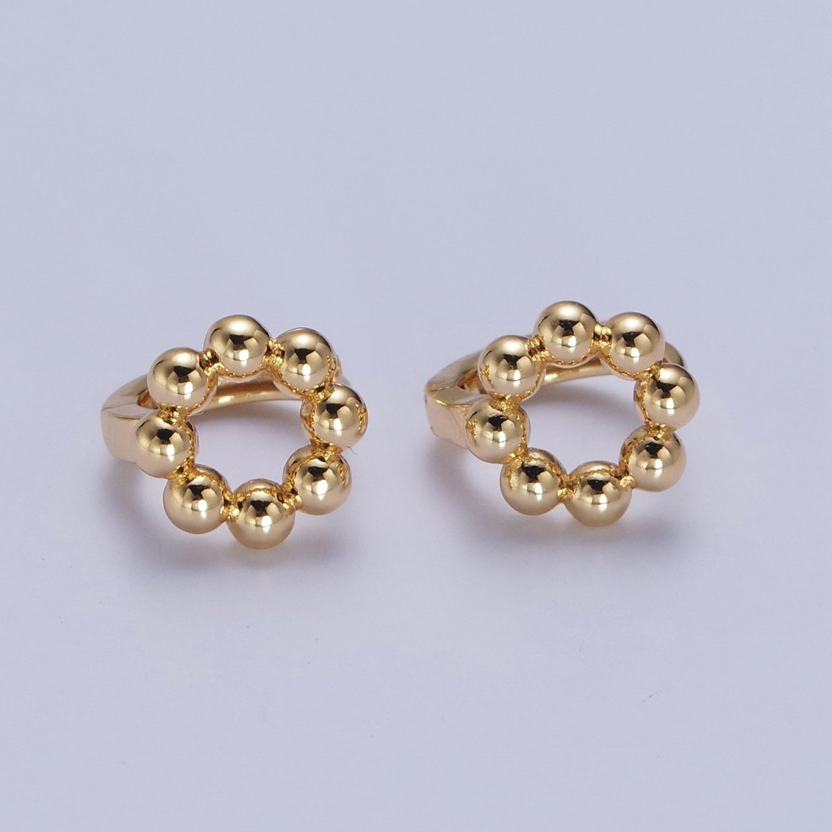16K Gold Filled Minimalist Round Beaded Bubble Ball Huggie Hoop Earrings | X-849 - DLUXCA