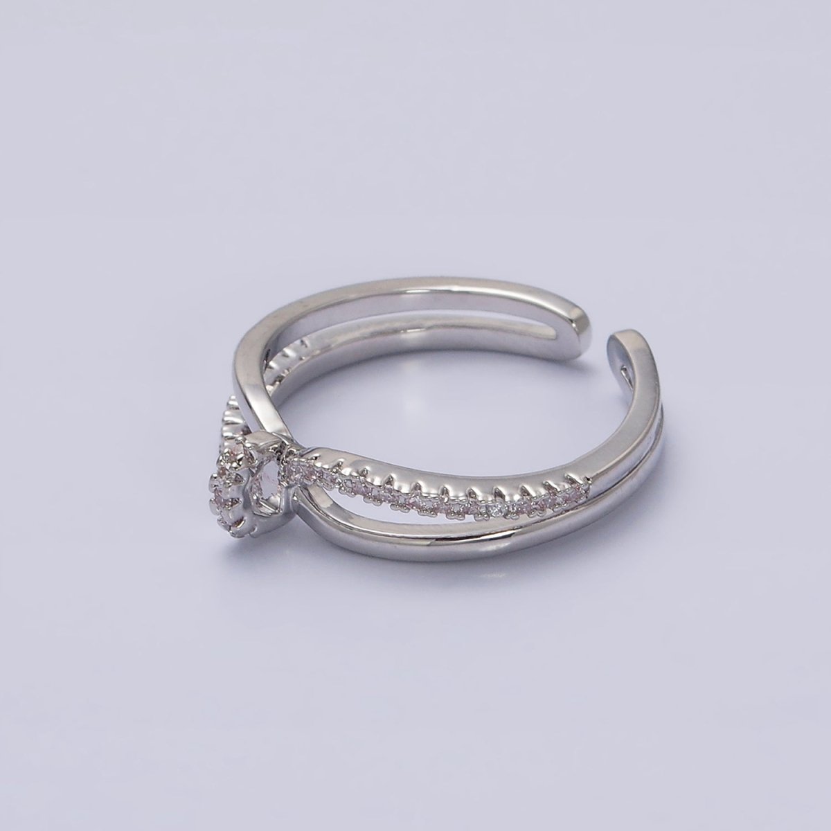 16K Gold Filled Mirco Paved Knot Double Band Ring in Gold & Silver | O-1629 O-1630 - DLUXCA