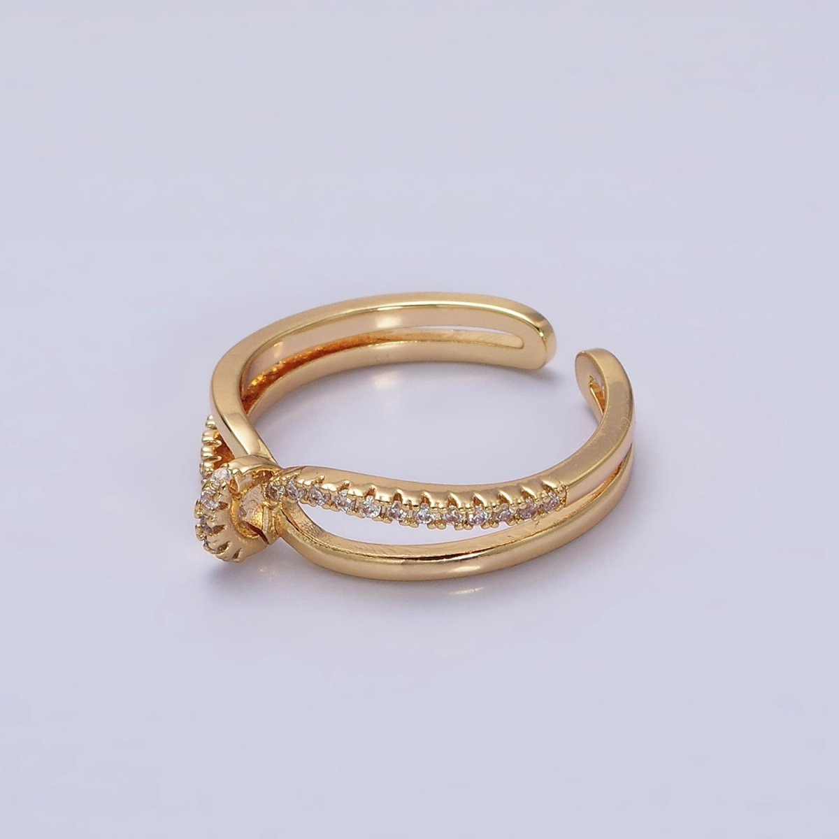 16K Gold Filled Mirco Paved Knot Double Band Ring in Gold & Silver | O-1629 O-1630 - DLUXCA