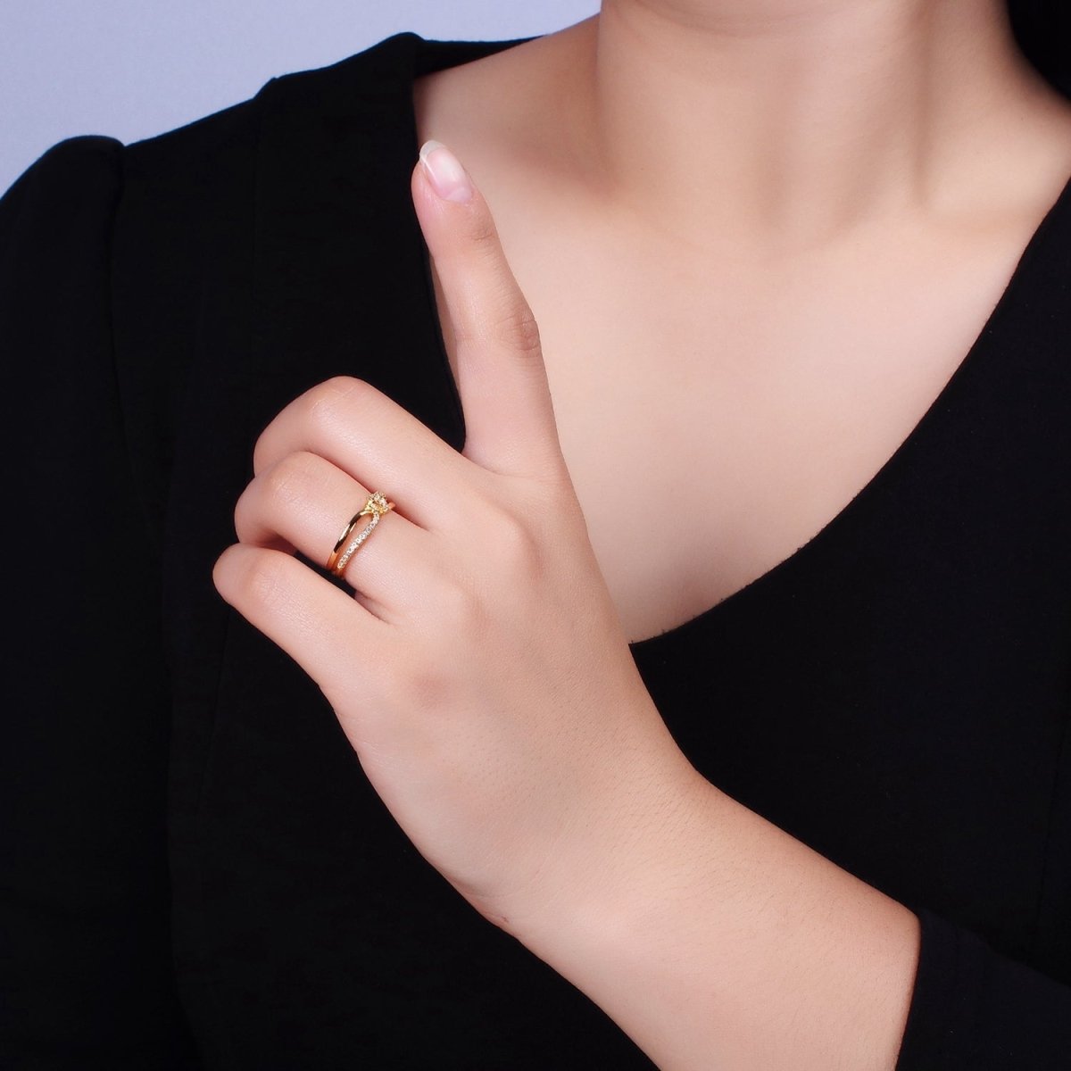 16K Gold Filled Mirco Paved Knot Double Band Ring in Gold & Silver | O-1629 O-1630 - DLUXCA