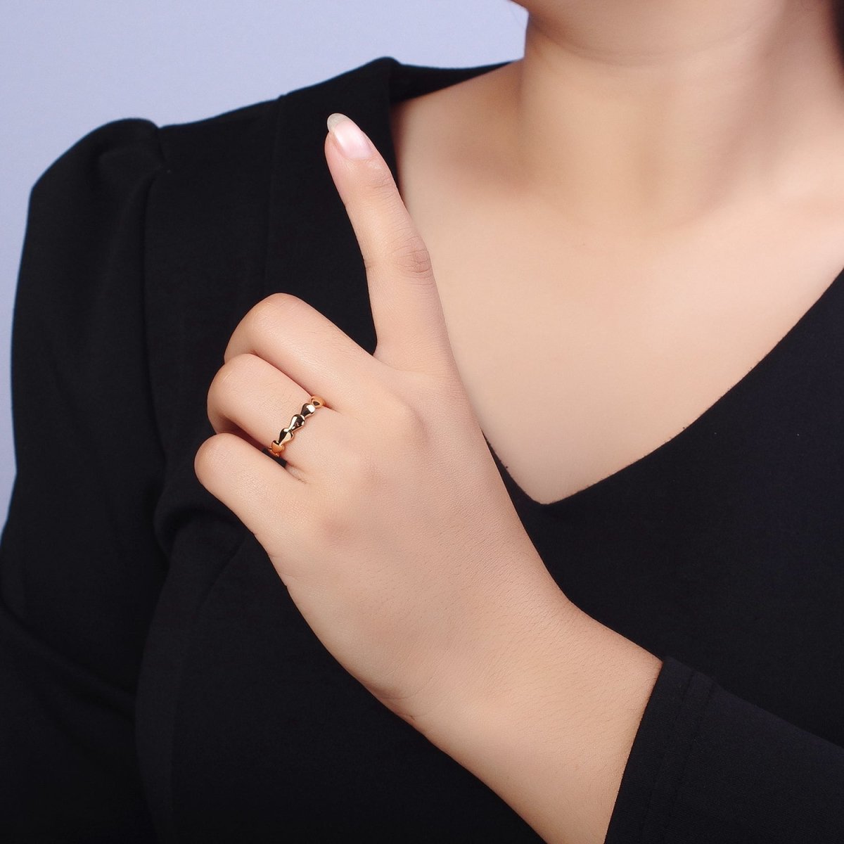 16K Gold Filled Molten Drop Geometric Sideway Minimalist Ring in Gold & Silver | O-643 Y-594 - DLUXCA