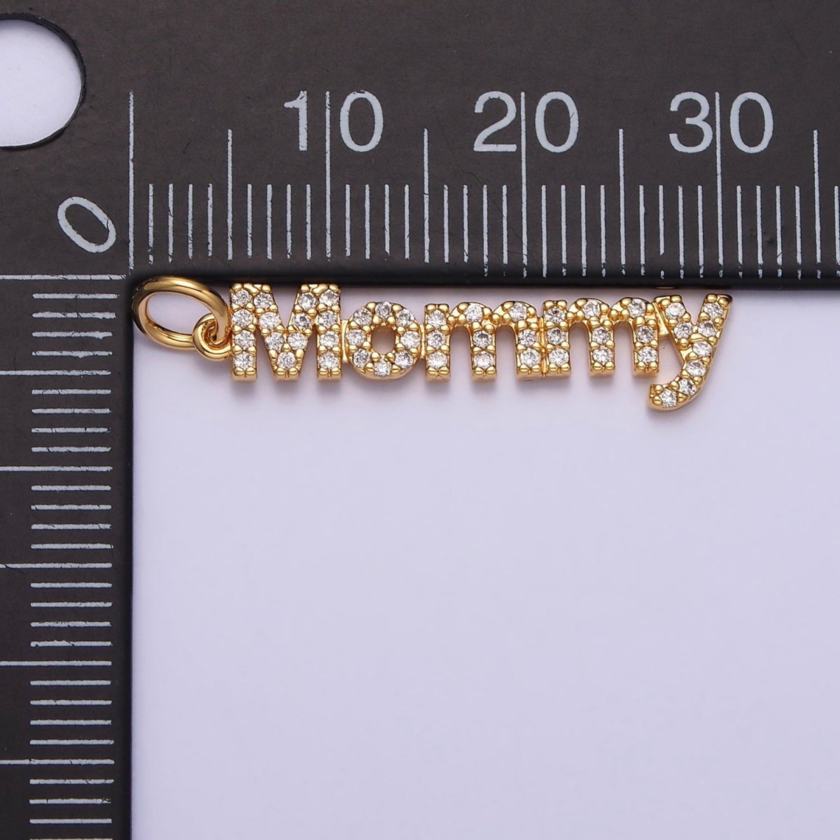 16K Gold Filled "Mommy" Script Micro Paved CZ Add-On Charm in Gold & Silver | AC1369 AC1370 - DLUXCA