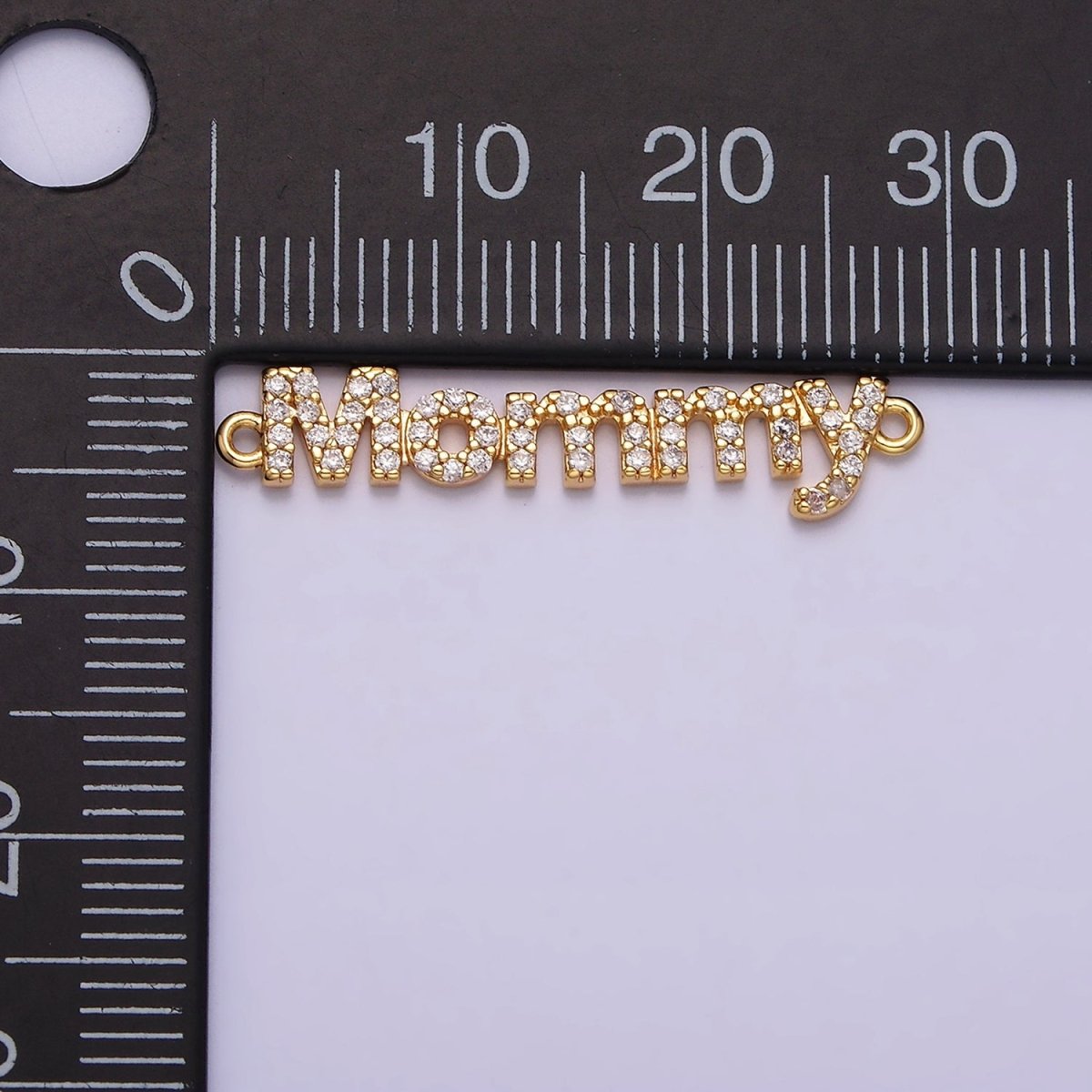 16K Gold Filled Mommy Script Micro Paved CZ Connector in Gold & Silver mama mother day gift | AA1091 AA1092 - DLUXCA