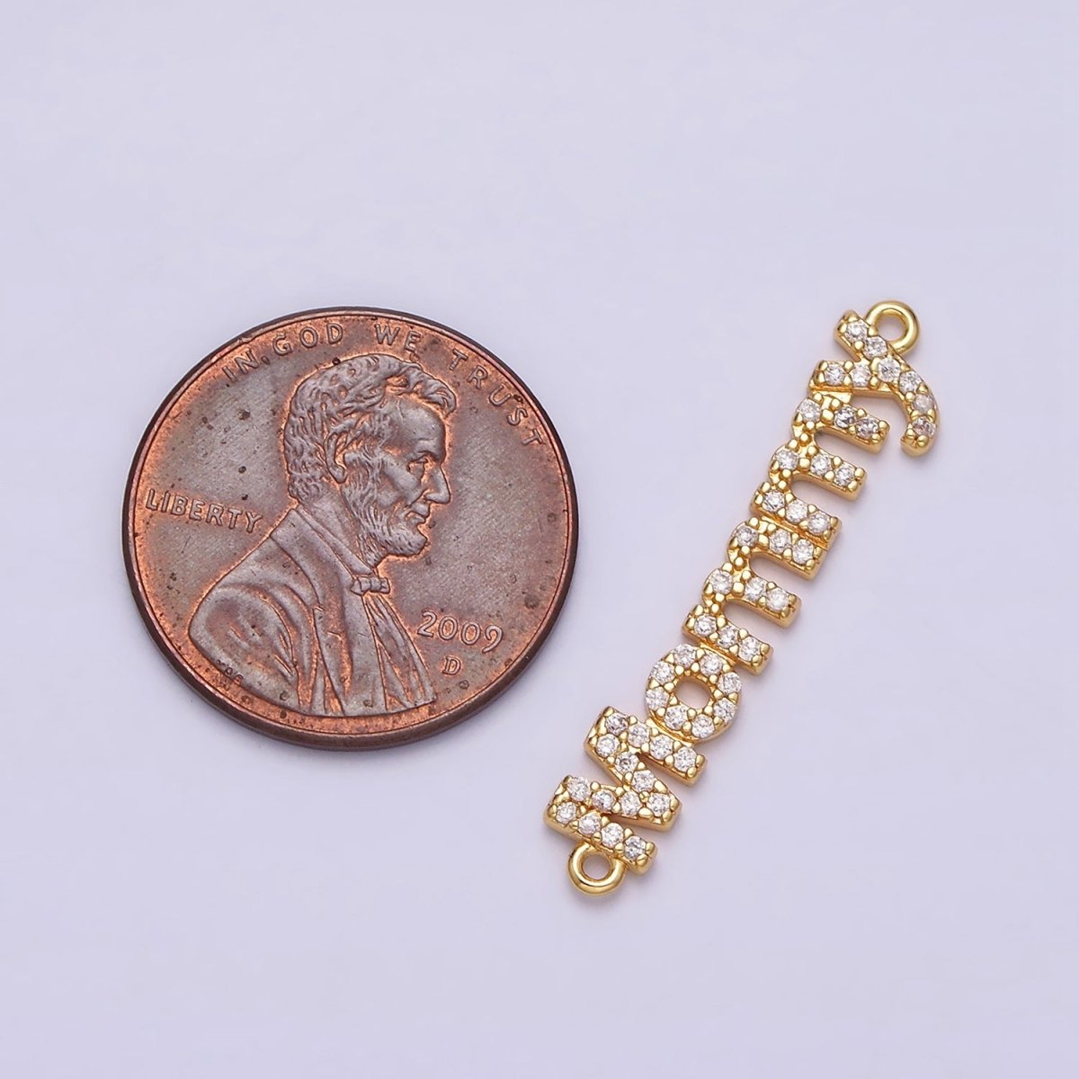16K Gold Filled Mommy Script Micro Paved CZ Connector in Gold & Silver mama mother day gift | AA1091 AA1092 - DLUXCA