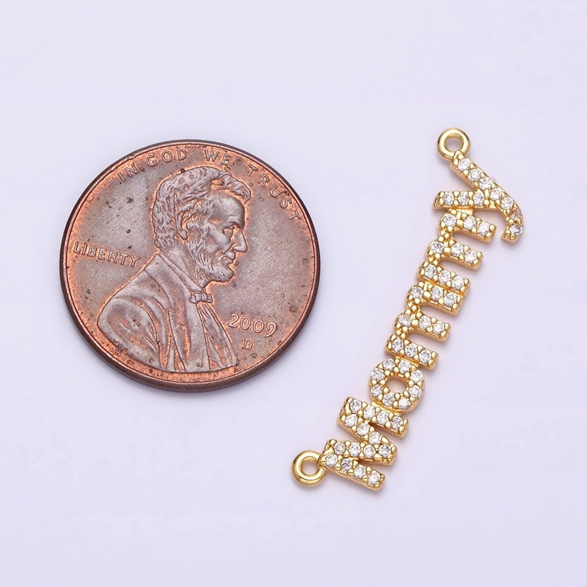 16K Gold Filled Mommy Script Micro Paved CZ Top Loop Connector in Gold & Silver mother day gift idea | AA1089 AA1090 - DLUXCA