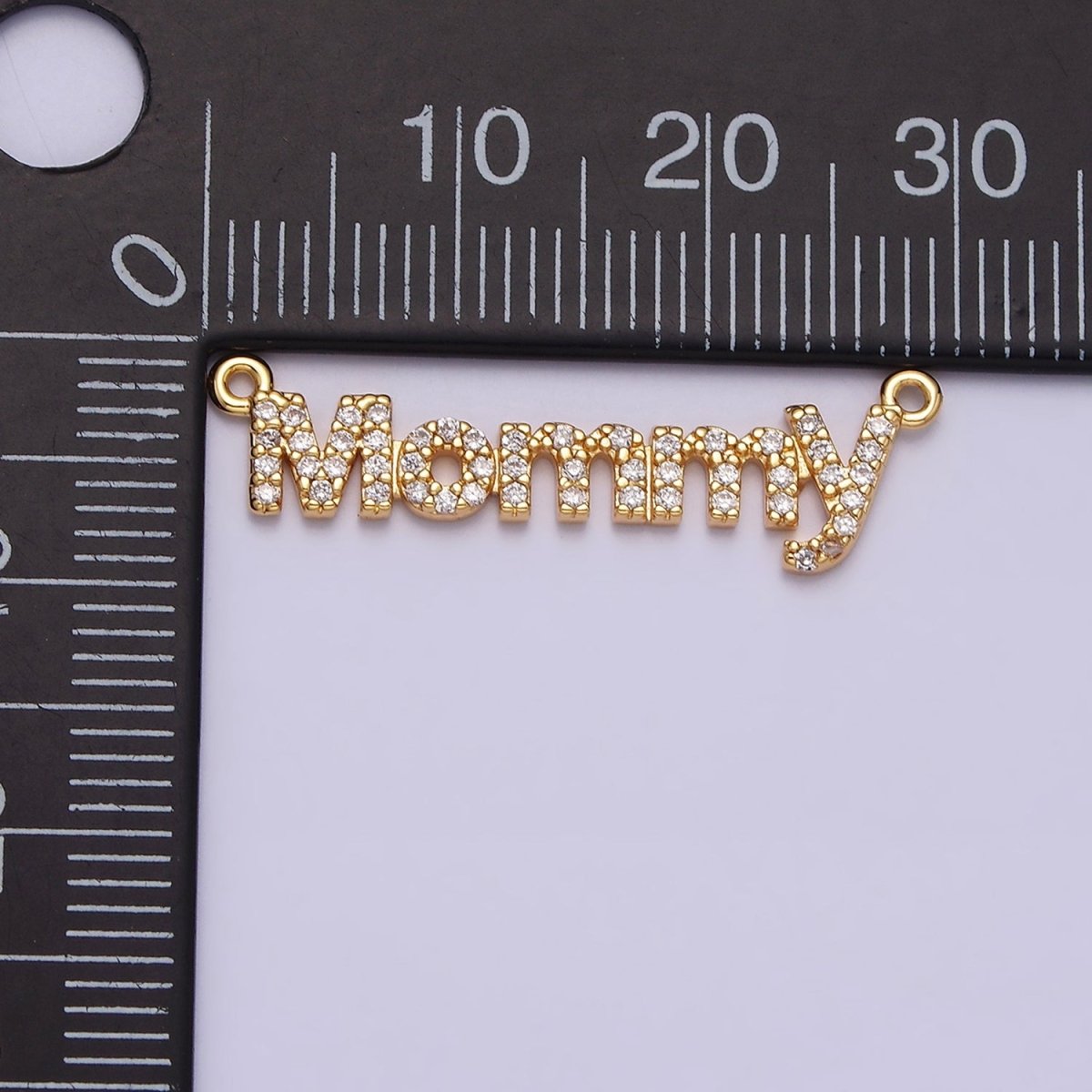 16K Gold Filled Mommy Script Micro Paved CZ Top Loop Connector in Gold & Silver mother day gift idea | AA1089 AA1090 - DLUXCA