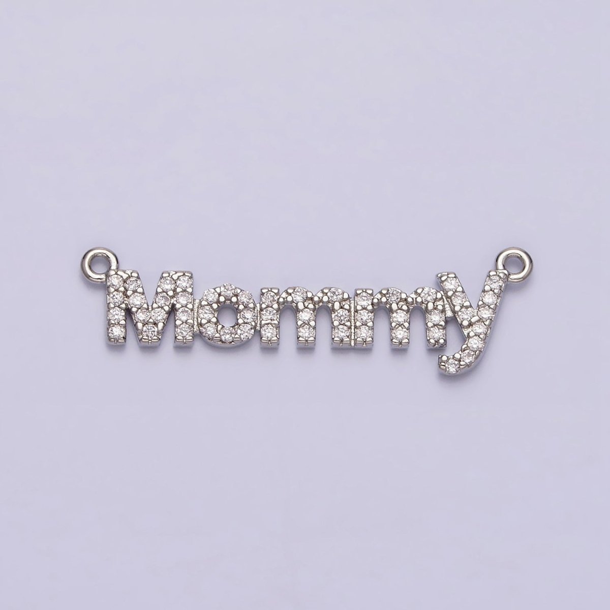 16K Gold Filled Mommy Script Micro Paved CZ Top Loop Connector in Gold & Silver mother day gift idea | AA1089 AA1090 - DLUXCA