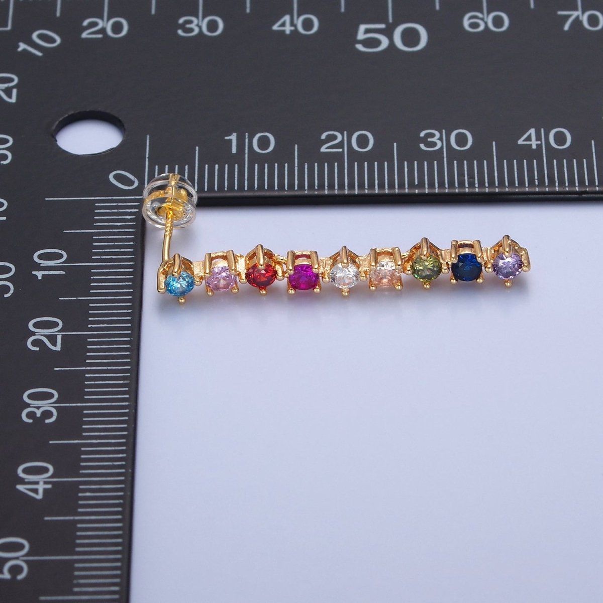16K Gold Filled Multicolor CZ Linear Drop Dangle Stud Earrings | T-501 - DLUXCA