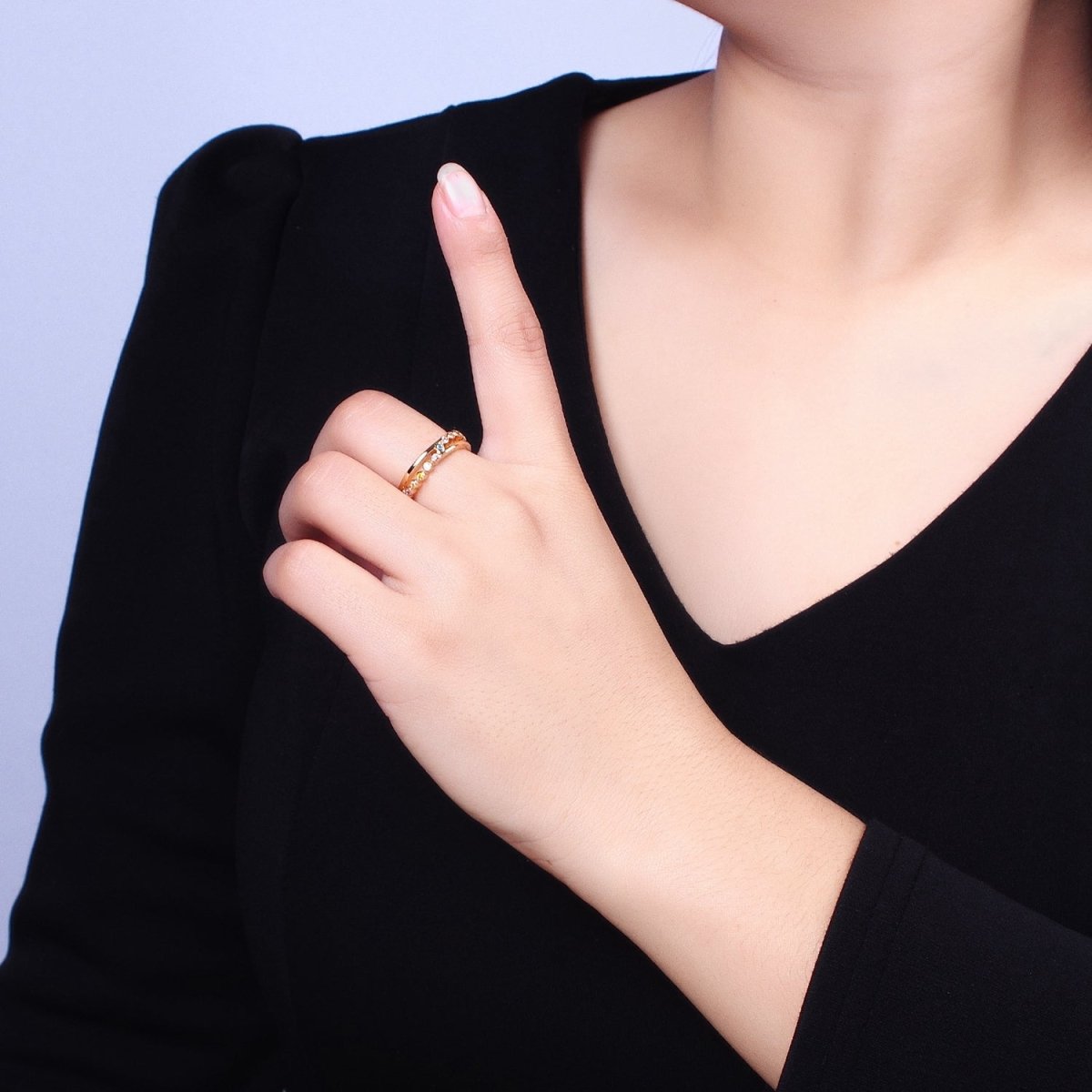 16K Gold Filled Multicolor Round CZ Double Band Ring in Gold & Silver | O-1914 O-1915 - DLUXCA