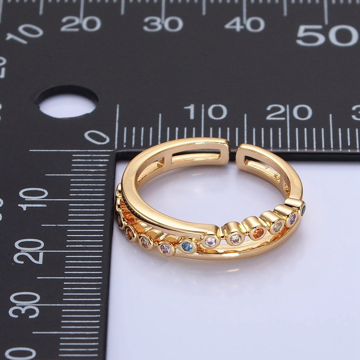 16K Gold Filled Multicolor Round CZ Double Band Ring in Gold & Silver | O-1914 O-1915 - DLUXCA