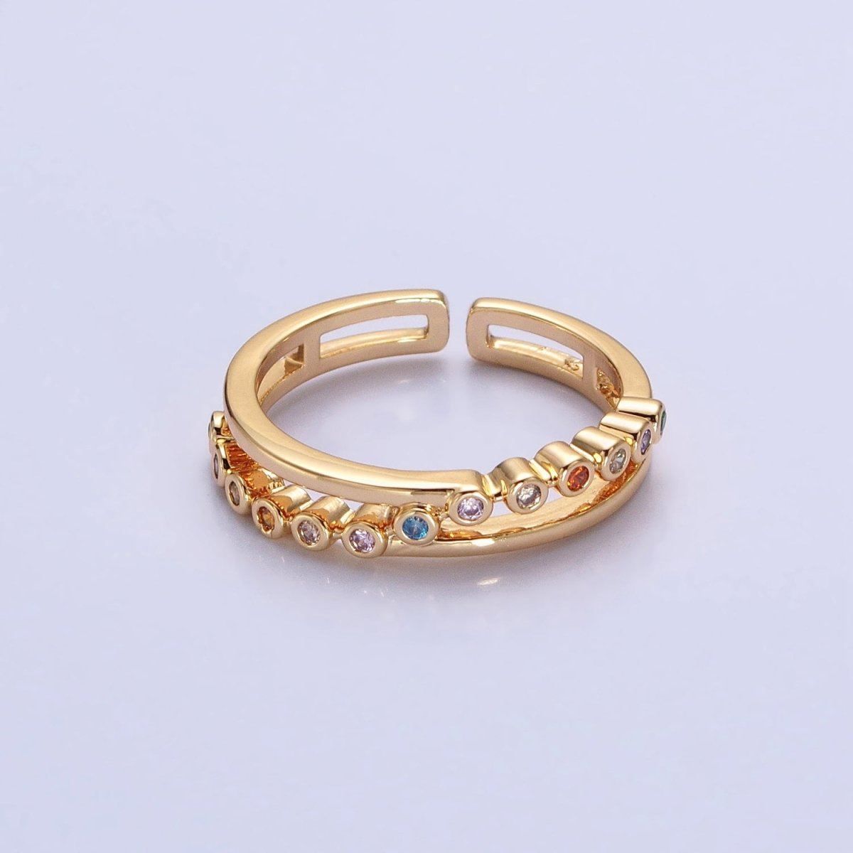 16K Gold Filled Multicolor Round CZ Double Band Ring in Gold & Silver | O-1914 O-1915 - DLUXCA