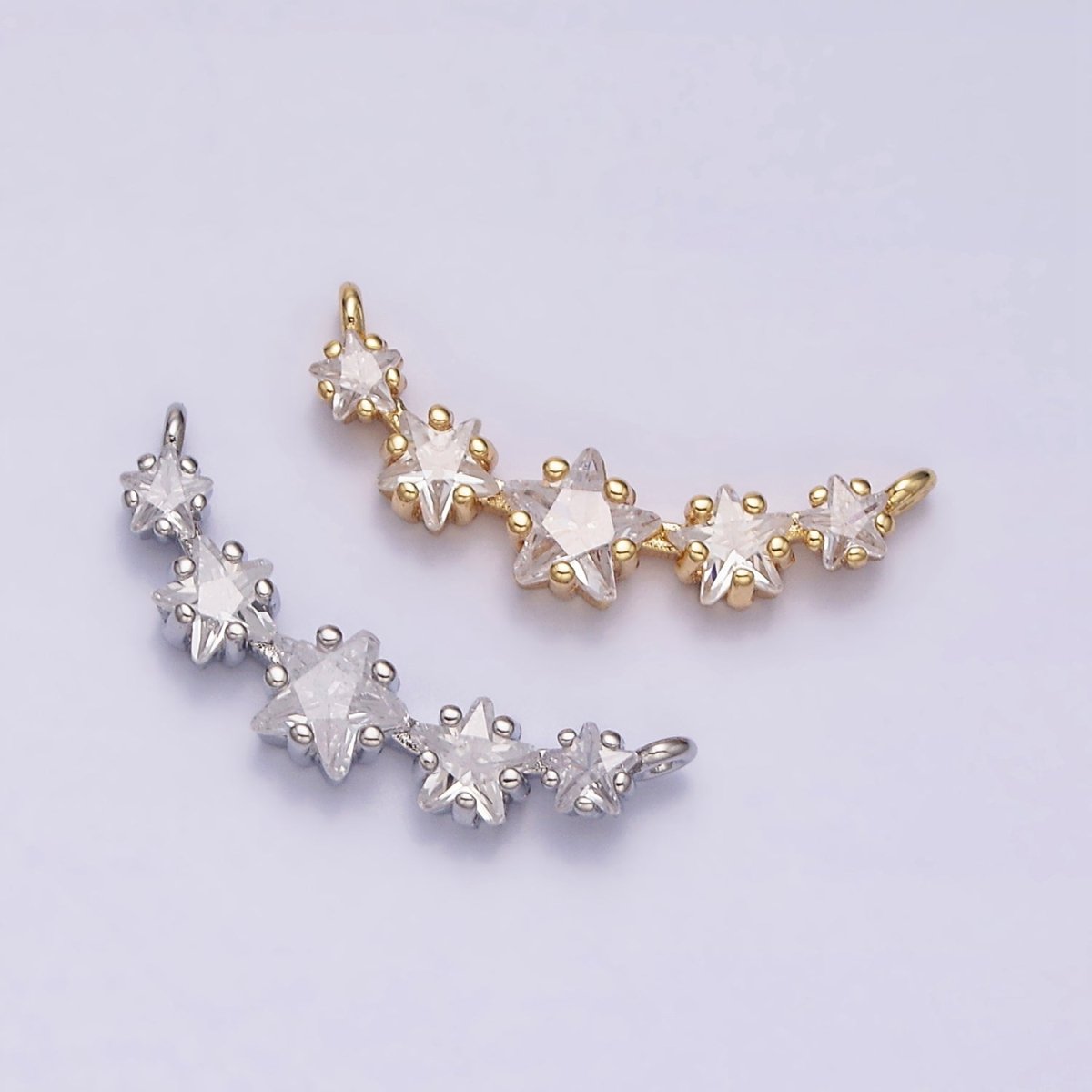 16K Gold Filled Multiple Celestial Star Charm Connector Clear CZ Lined in Gold & Silver | G-907 G-908 - DLUXCA