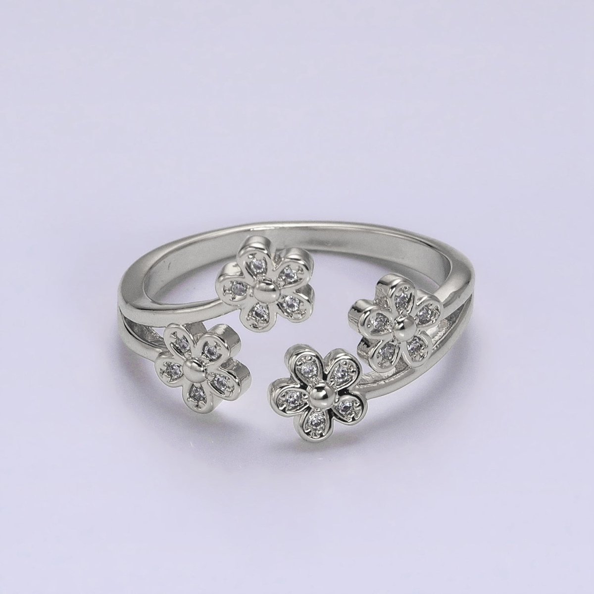 16K Gold Filled Multiple Daisy Flower Clear CZ Open Adjustable Ring | O-1781 O-1782 - DLUXCA